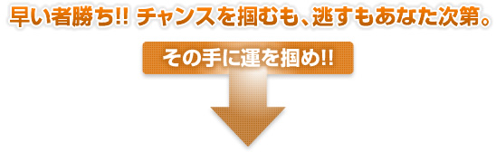 早い者勝ち!!チャンスを掴むも、逃がすもあなた次第。その手に運を掴め!